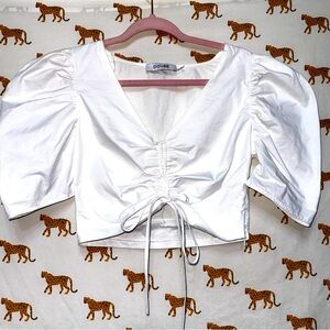 DO+BE White Cropped Puff-sleeved Women’s Top Size Med